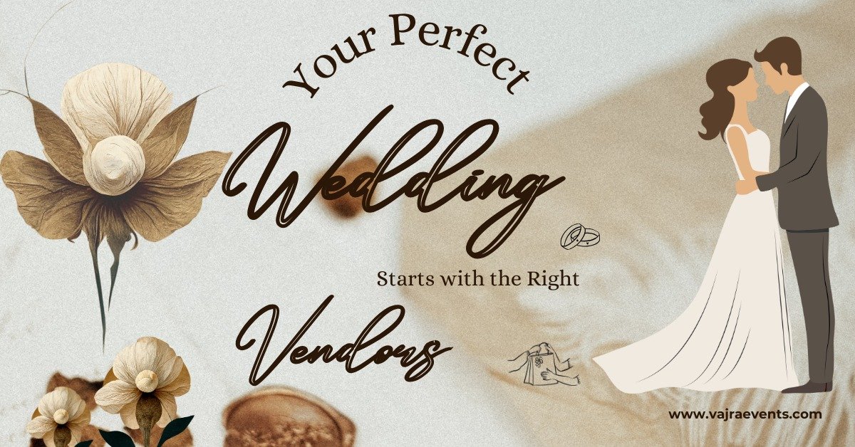 Bride and groom selecting wedding vendors with a planner.